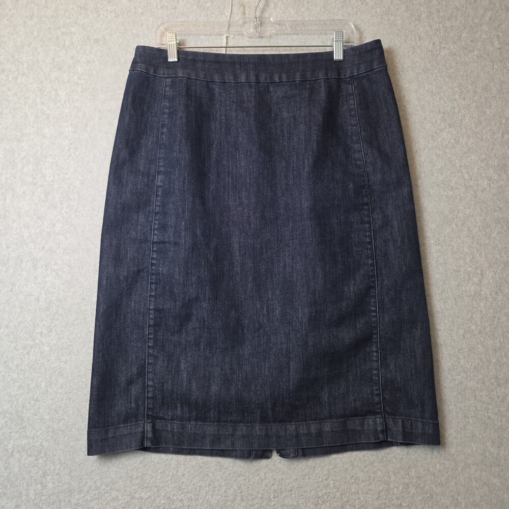 Coldwater Creek Indigo Denim Knee Length Pencil Skirt Women's 14 Stretch